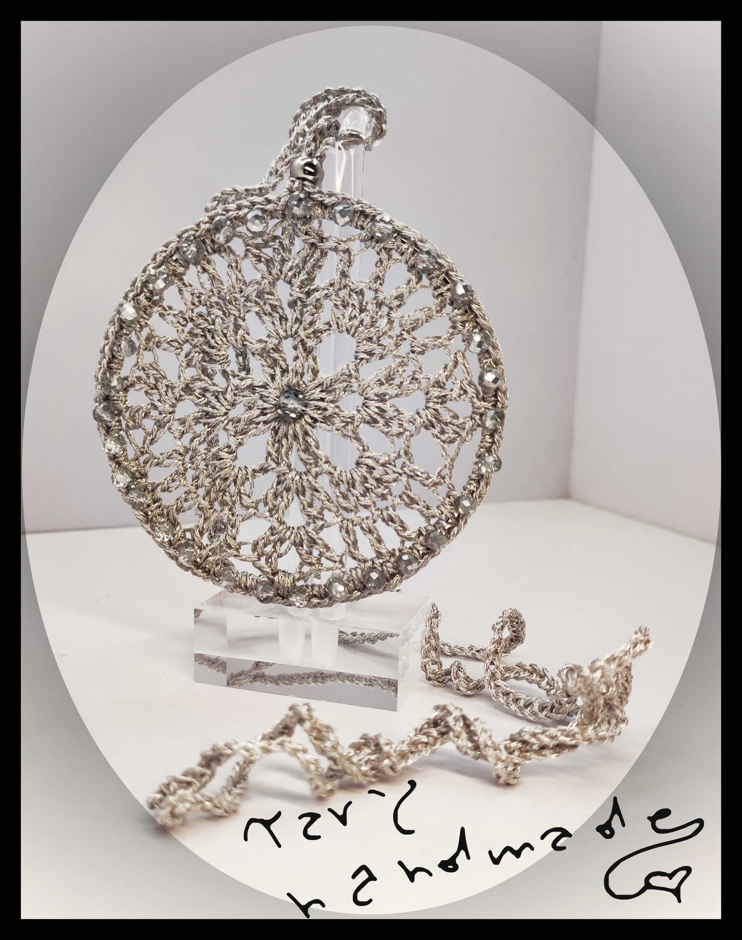 Ciondolo Mandala Crochet in filato Gioiello Argento